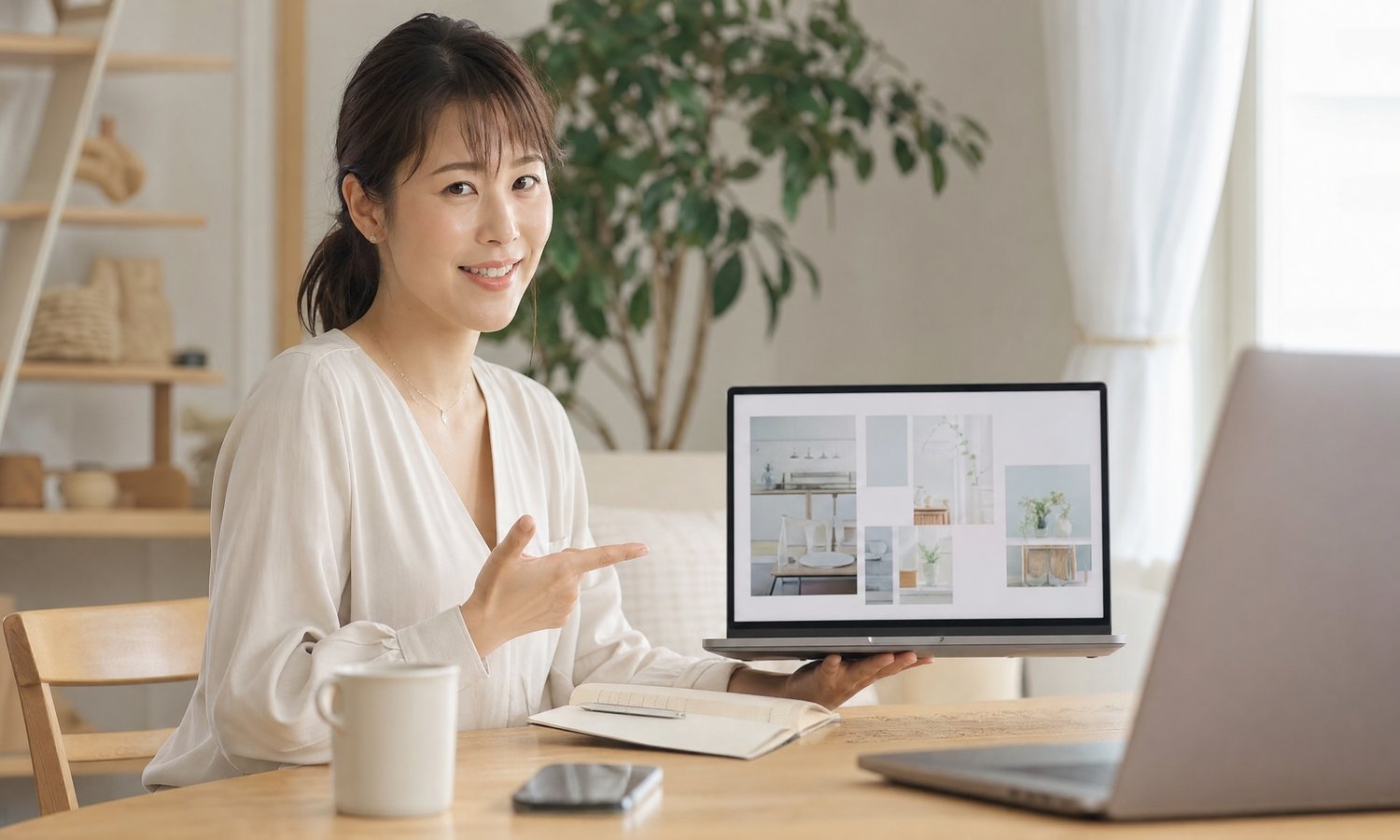 提案資料を見せながらオンライン商談する女性
